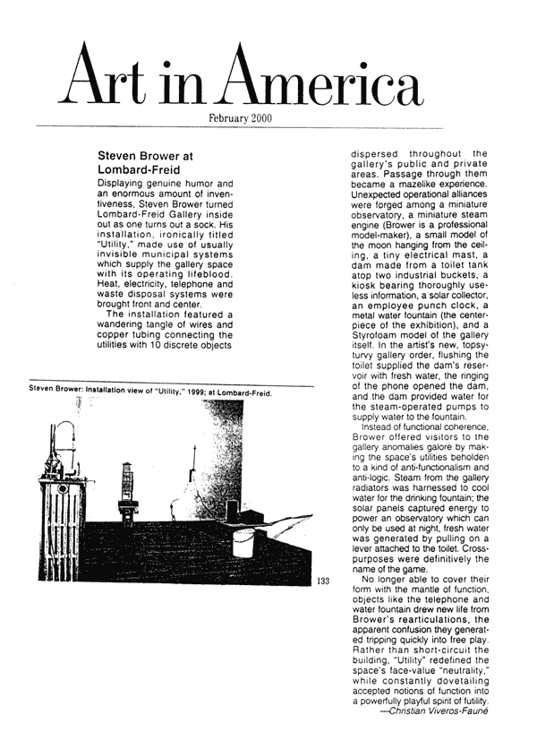 Art in America, 2000, Steven Brower UTILITY review